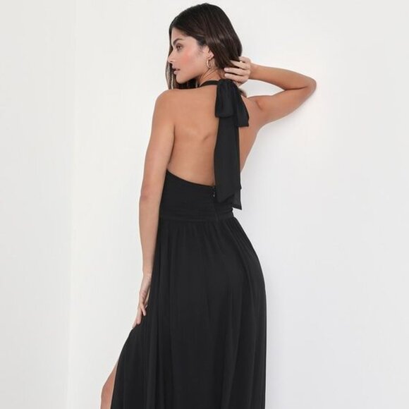 A-line  Midi/Maxi Halter Dress - Femme Fatale Black - Picture 1 of 7